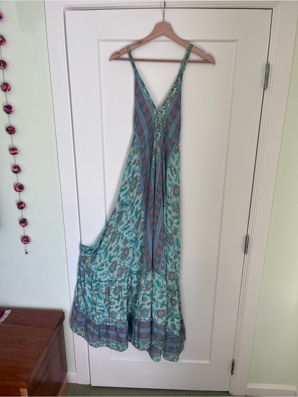 Bohemian Teal Paisley Maxi Dress with V-Neck